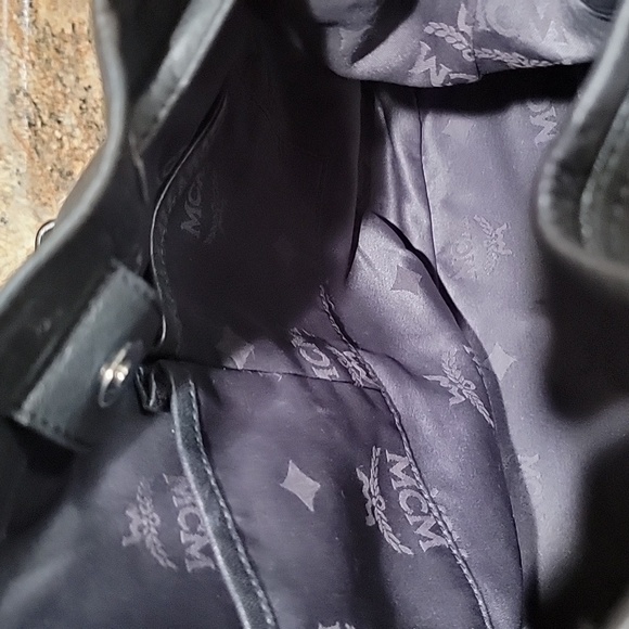 🌵MCM EUC Black Visetos Leather Drawstring Bucket Bag - Picture 12 of 14